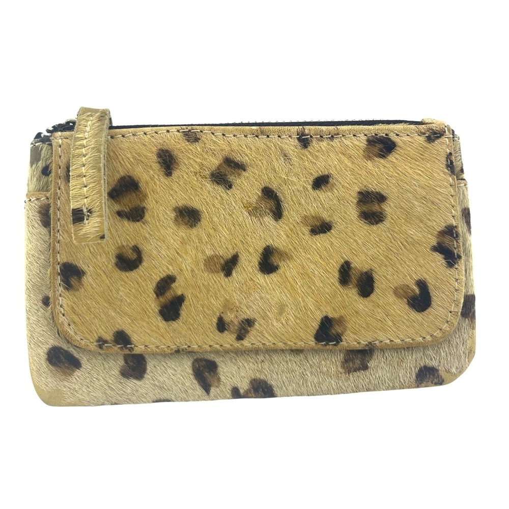 Deena & Ozzy Leather Coin Purse Leopard Print Zip Flap Pouch‎ Western Festival
